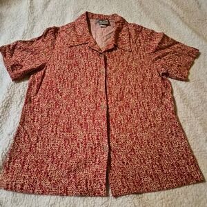 Pine Cove Sharon Young Red Abstract Print Rayon Linen Button Up Shirt Womens 12